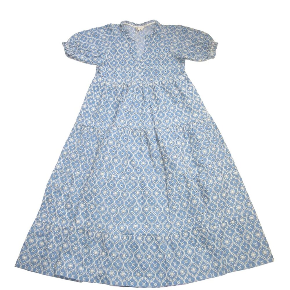 NWT Sezane Mayla in Blue Ecru Embroidered Eyelet Maxi Dress 38 / US 6 - Picture 4 of 9
